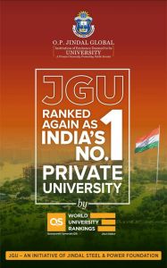 ओ.पी. जिन्दल ग्लोबल यूनिवर्सिटी फिर बना भारत का नं.-1 निजी विश्वविद्यालय