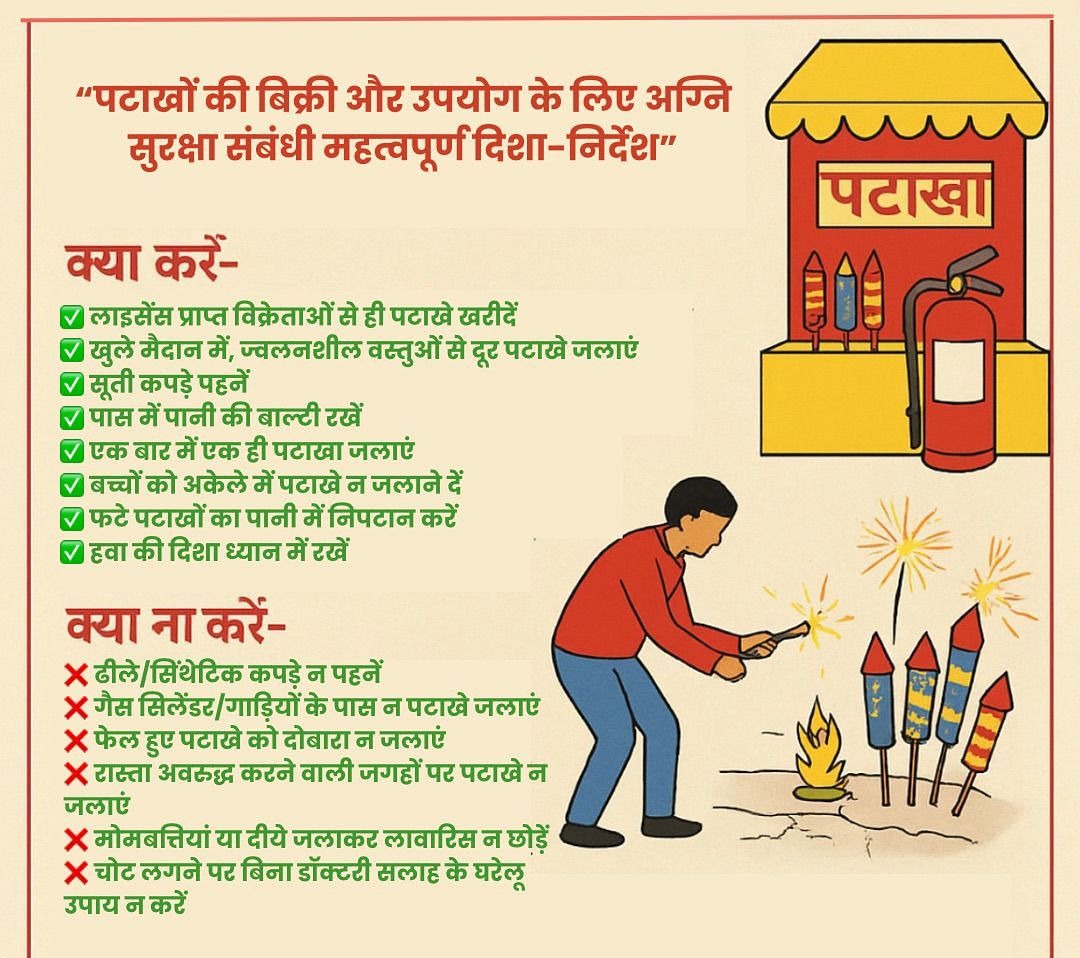 पटाखों की बिक्री और उपयोग के लिए अग्नि सुरक्षा संबंधी महत्वपूर्ण दिशा-निर्देश पटाखों की बिक्री और उपयोग के लिए अग्नि सुरक्षा संबंधी महत्वपूर्ण दिशा-निर्देश