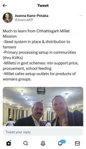 अन्तर्राष्ट्रीय धान अनुसंधान संस्थान की उप महानिदेशक ने की छत्तीसगढ़ में संचालित मिलेट मिशन की सराहना