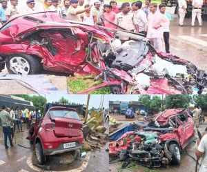 डिवाइडर से टकराने के बाद कार को ट्रक ने मारी टक्कर, तीन घायल डिवाइडर से टकराने के बाद कार को ट्रक ने मारी टक्कर, तीन घायल