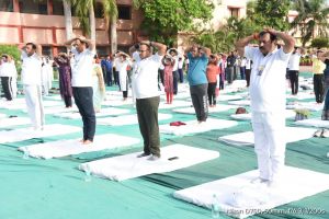 सांसद बघेल के मुख्य आतिथ्य में योगाभ्यास 