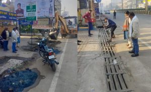  जेसीबी मशीन लगवाकर नाली पर निर्मित लगभग 15 पाटों को तोड़कर करवाई सघन सफाई