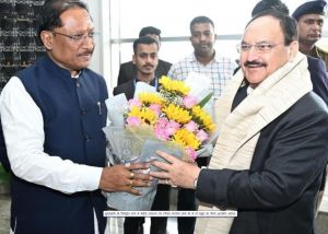  मुख्यमंत्री विष्णुदेव साय ने केंद्रीय स्वास्थ्य एवं परिवार कल्याण मंत्री जे पी नड्डा का किया आत्मीय स्वागत