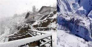 उत्तराखंड में बर्फ पिघलाकर पानी पी रहे लोग उत्तराखंड में बर्फ पिघलाकर पानी पी रहे लोग