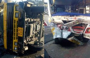 बच्चों को लेने निकली स्कूल बस दुर्घटनाग्रस्त