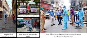वाराणसी के संवेदनशील क्षेत्रों को  सैनिटाइज करने के लिए ड्रोन की मदद ली गई