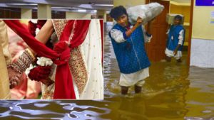 भवन में  चल रही थी शादी की रस्में.. बाढ़ का पानी घुसा... 60 लोग फंसे 