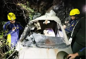  खाई में गिरी कार, तीन महिलाओं समेत चार की मौत, दो घायल