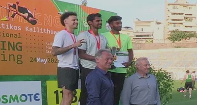  ग्रीस में अंतर्राष्ट्रीय जंपिंग मीट में लंबी कूद में भारतीय एथलीट मुरली श्रीशंकर ने स्वर्ण और जेसविन एल्ड्रिन ने रजत पदक जीता