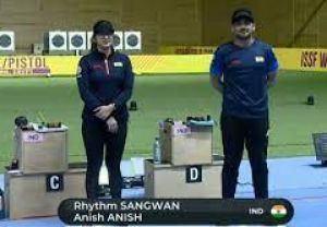 रिदम और अनीष को मिश्रित टीम स्पर्धा में स्वर्ण, भारत पदक तालिका में शीर्ष पर